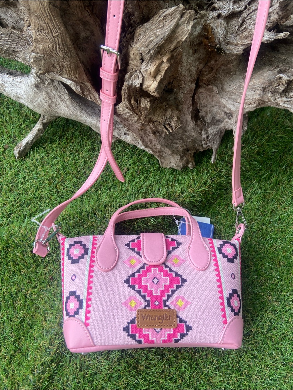 NEW with tags Wrangler Pink Geometric Crossbody Bag with Adjustable Strap